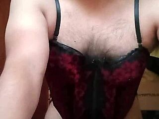 Shirley Dances Seductively In Red-Black Corset