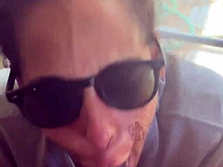 Lightskin ebony step-sister sucks cock by window, gets facial while boyfriend searches