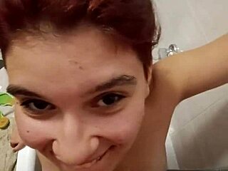 chiara gets a golden shower on her chest in bathroom scene