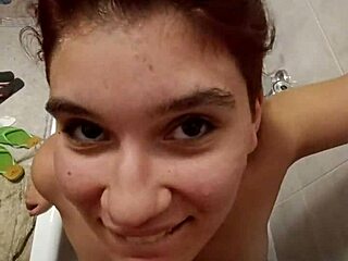 chiara gets a golden shower on her chest in bathroom scene