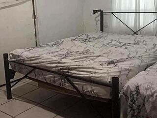 Chubby Latina mama cleans room while showing off curvy body