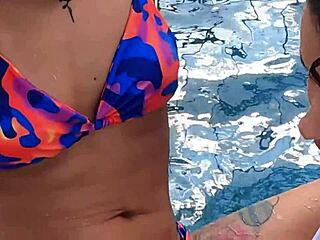 Brunette Latina MILF Kisses And Fucks In Public Outdoor Pool Revenge With Emo Natural Tits.