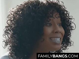 Visiting her best friend's lesbian stepmom Misty Stone and Vina Sky.