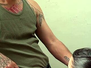 Old cuckold watches his wife give blowjob to young guy in humiliation