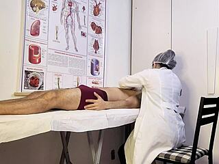 Patient can't resist getting hard during nurse's exam!
