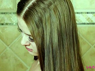 Skinny Teen Brunette Enjoys Relaxing Shower