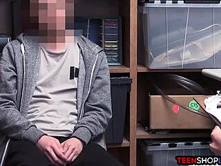 Female Mall Cop Milf Blackmails Young 18+ Guy for Hard Sex at Shop