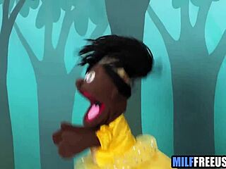 Blonde milf and teen 18+ get face fucked on sesame street set!