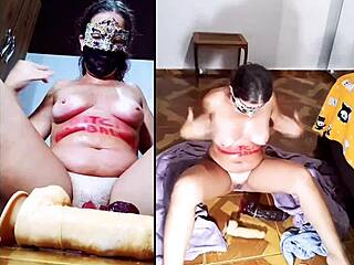 the bbw slut gets double penetration with dildo and cock