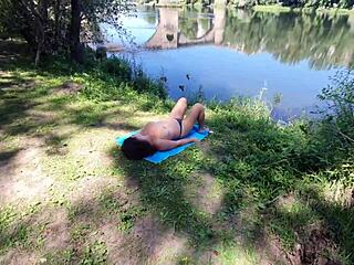 did you see that stranger massaging the milf's hairy pussy on the beach?