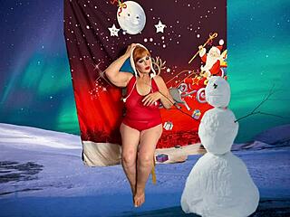 granny carmen claus enjoys dildo fun with christmas elf in cosplay session. such a wild holiday treat!