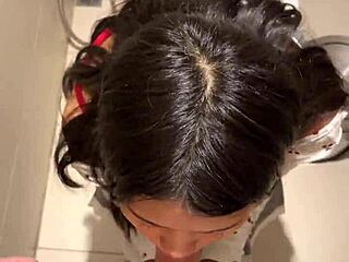 18 year old asian girl sucked me in public restroom, huge cumshot on face