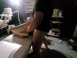 Stranger girl in hot costume gets wild massage fuck. Squirting orgasm seals the quickie!