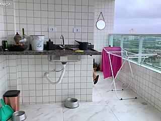 Hired maid in tight shorts gets fucked by boss