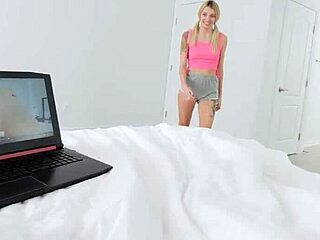 Sexy blonde step sis rides pervy step bro