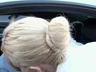 Stunning lesbian blonde comforts sex-depraved stunner in parking lot