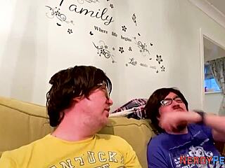 British Slut Sucks Nerd's Cock Hard!