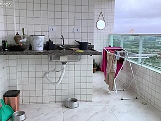 Hired maid in tight shorts gets fucked by boss