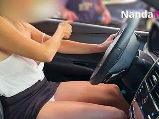 My naughty wife flashes her tits and teases at the gas station pump