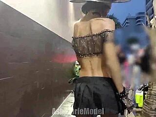 hairy pussy upskirt & flashing in public - trick or treat