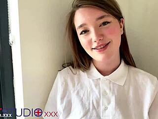 British teen in polo shirt performs oral act