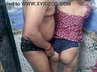 indian desi bhabhi delivers amazing handjob, husband cums on blue panty 😏