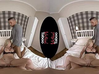 Blonde milf rides in pov, gives blowjob and handjob in hardcore taboo scene