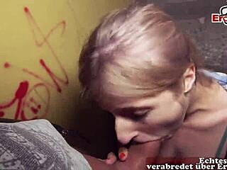 Shy student tourist attempts outdoor sex with a German macho in public nature