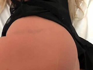 The tasty student makes a deep and delicious blowjob using a sex toy