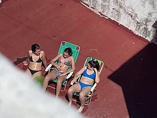 argentinian neighbors caught sunbathing on terrace in wild voyeur part 2