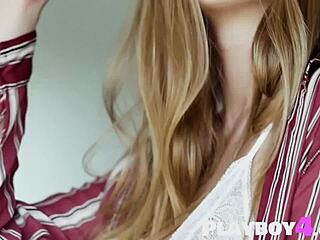 Petite Brunette Kay Jay Strips Lingerie. She Reveals Natural Hot Body to Milf.