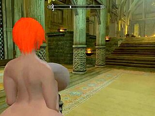 big booty redhead nude in skyrim, showing off her huge tits and ass