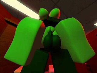 Blonde snowbunny explores Roblox with friends