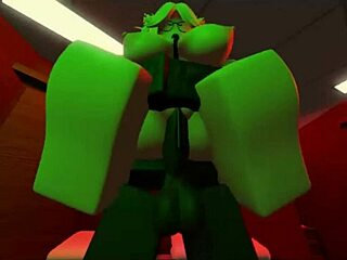 Blonde snowbunny explores Roblox with friends