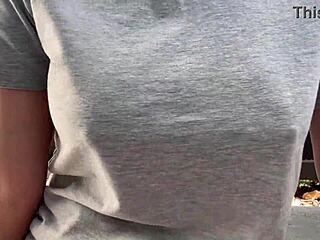 Italian Milf Smokes Outdoor with Big Nipples Exposed