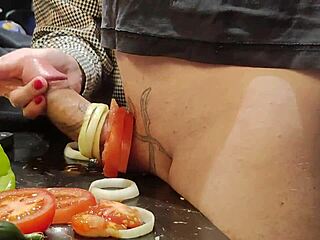 Mature Milf Housewife in BDSM Roleplay Torments Dick in Kitchen