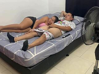 My sister-in-law loves milking me even while watching tv and i cum on her tits