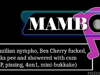Sexy Brazilian nympho Bea Cherry gets fucked, drinks pee, and showered with cum in mini-bukkake