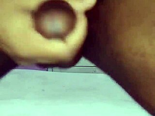 Hot Young Brunette in Underwear Gives Solo Handjob to Big Cock