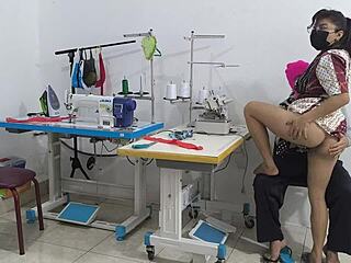 intense seduction in the sewing workshop