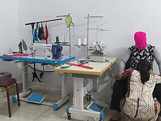 intense seduction in the sewing workshop