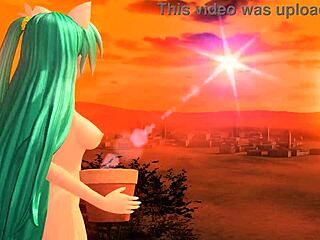 hatsune miku in full nude cat costume, showing her big tits and ass