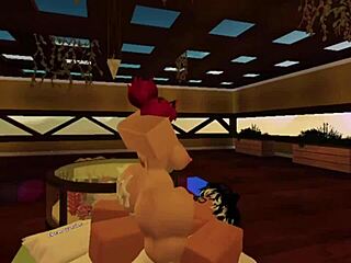 Slut gets fucked hard by big cock in Roblox game.