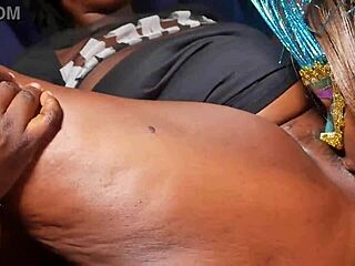 Bold ebony lesbian Sisi gets hairy pussy licked and fucked hard