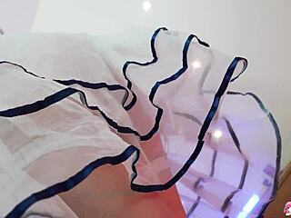 Sexy Lilith Liber Fucks Glass Dildo on Bed Tonight