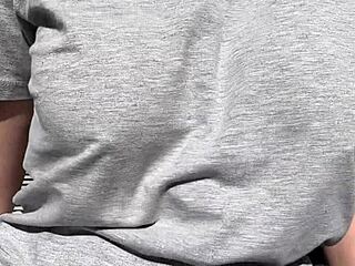 Horny stepmom Artemisia Love bounces big boobs outdoors.