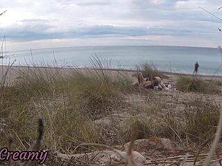 French teacher slut blowjob amateur on nude beach public front stranger with cumshot - misscreamy