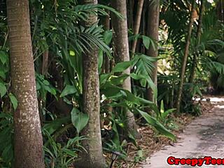 wow, bondage teen gets roughfucked outdoors by stalker in doggystyle and blowjob