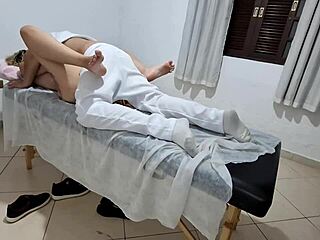 doctor checks the patient's ass and pussy then licks it