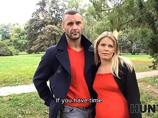 Hey, this pregnant girl in red gets tempted with money for some pussy-drilling!